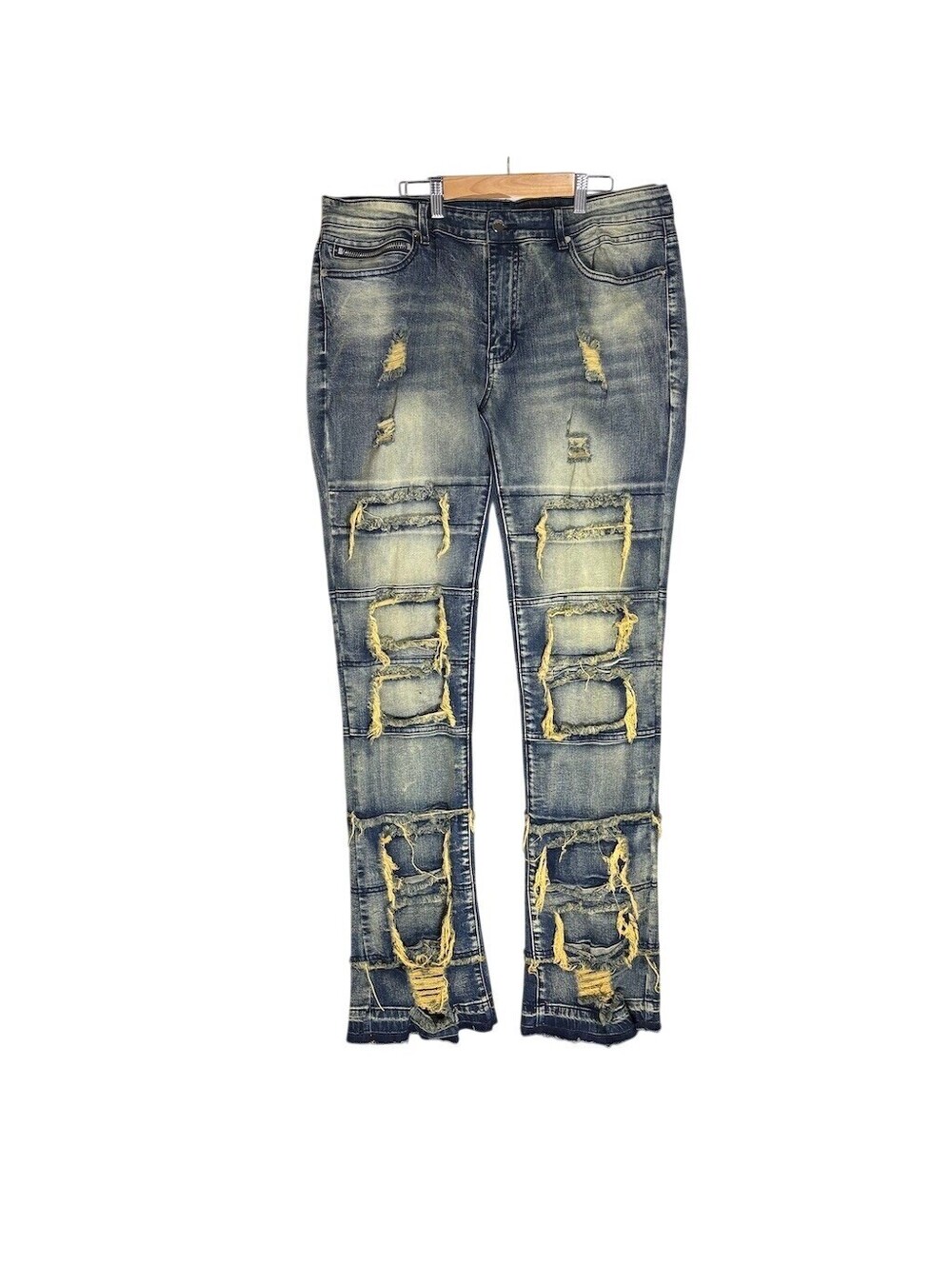 Rockstar Original Jeans Mens 38x38 Medium Blue Stacked Flare Distressed